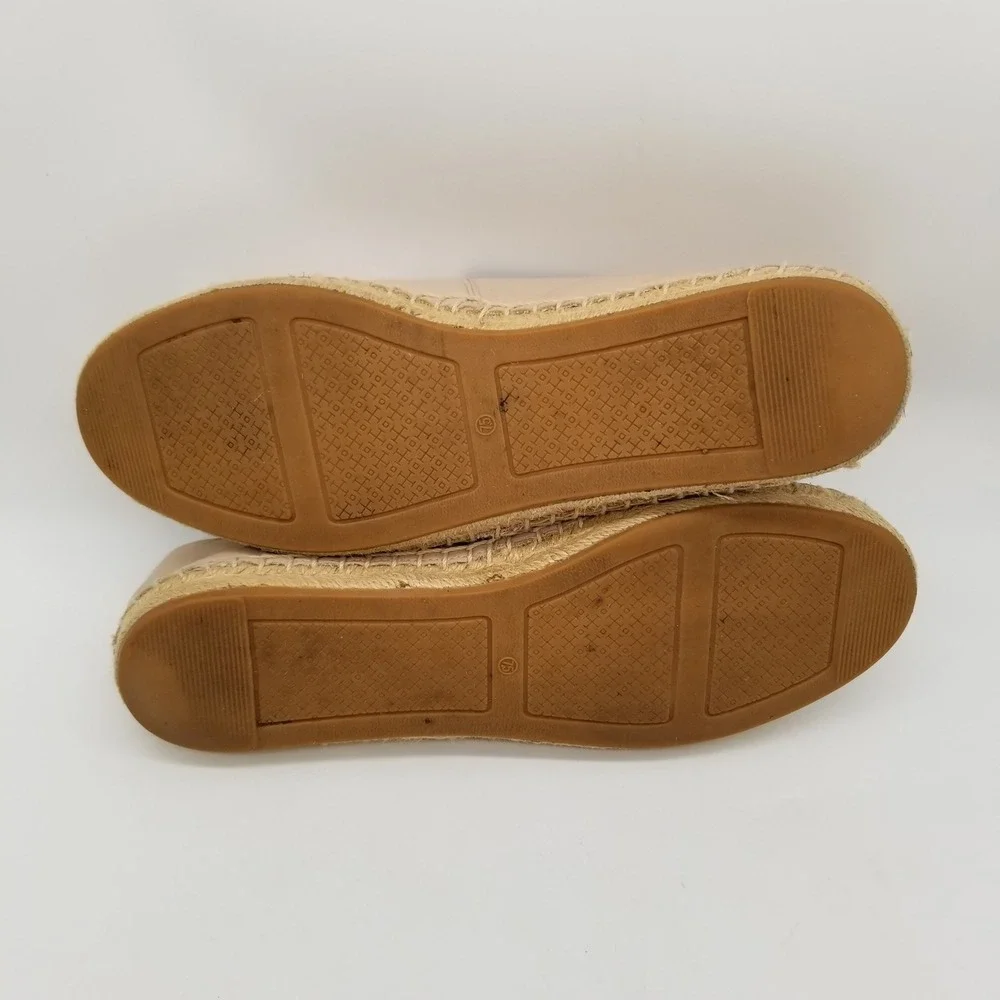 Tory Burch Espadrilles Women 7.5 Beige Silver Leather Metallic Cap Toe Flats